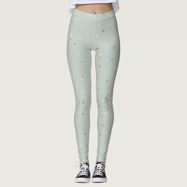 Leggings Monnaie Verte Avec Épercées Blanches Et Or (Devant)