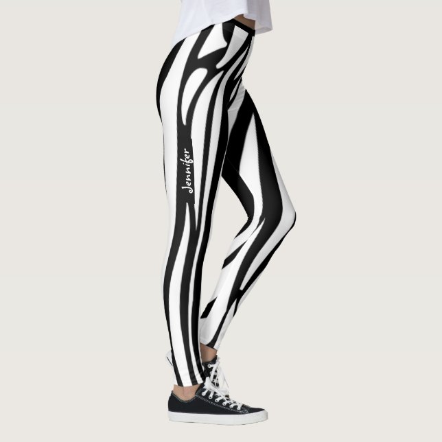 Leggings Monogram tendance à rayures noires et blanches mot (Droite)
