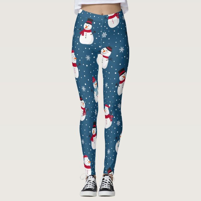 LEGGINGS MONOGRAME DE SNOWMAN D'HIVER CHRÉTIEN (Devant)
