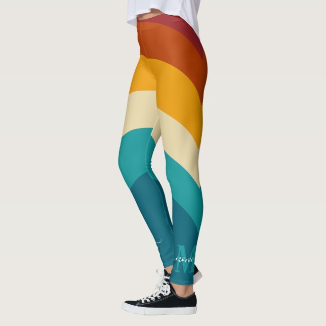 Leggings Monogramme arc-en-ciel Nom personnalisé Retro Suns (Gauche)