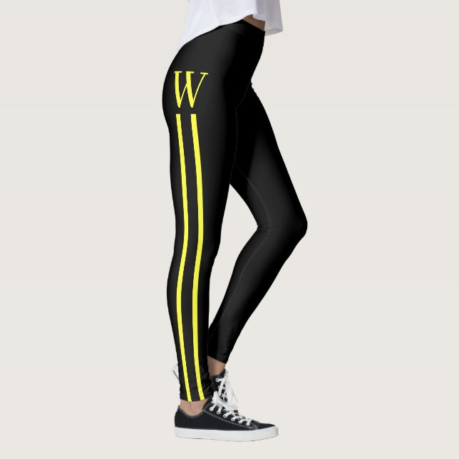 Leggings Monogramme Athlétique Rayé sur les Côtés Noir et J (Droite)