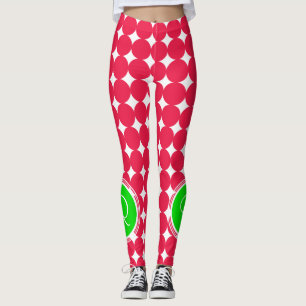 Leggings Monogramme de point Polka vert et rouge