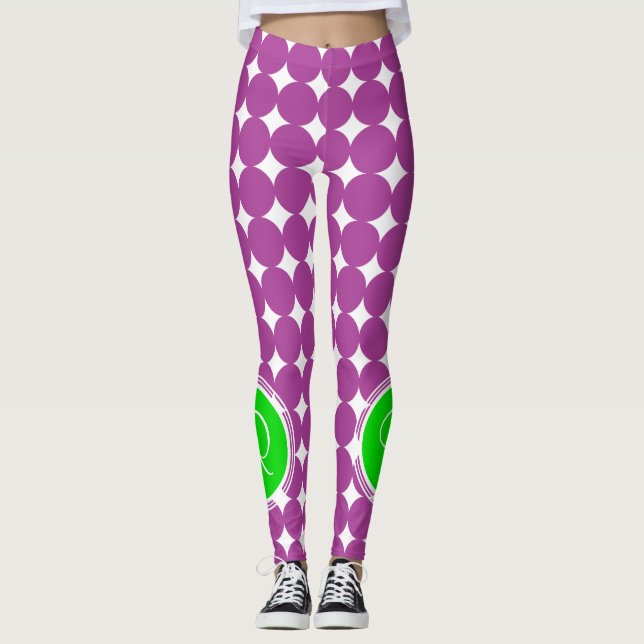 Leggings Monogramme de point Polka vert et violet (Devant)