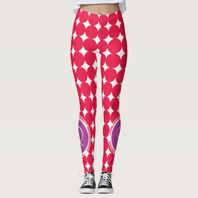 Leggings Monogramme de point Polka violet et rouge (Devant)