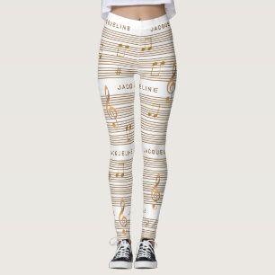 Leggings Monogramme Faux Notes de Musique en Or et Clé de S