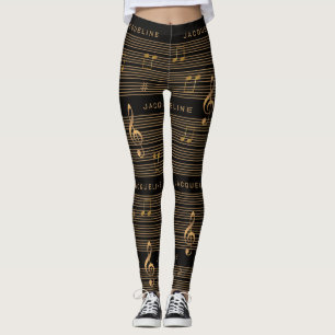 Leggings Monogramme Faux Notes de Musique et Clé de Sol sur