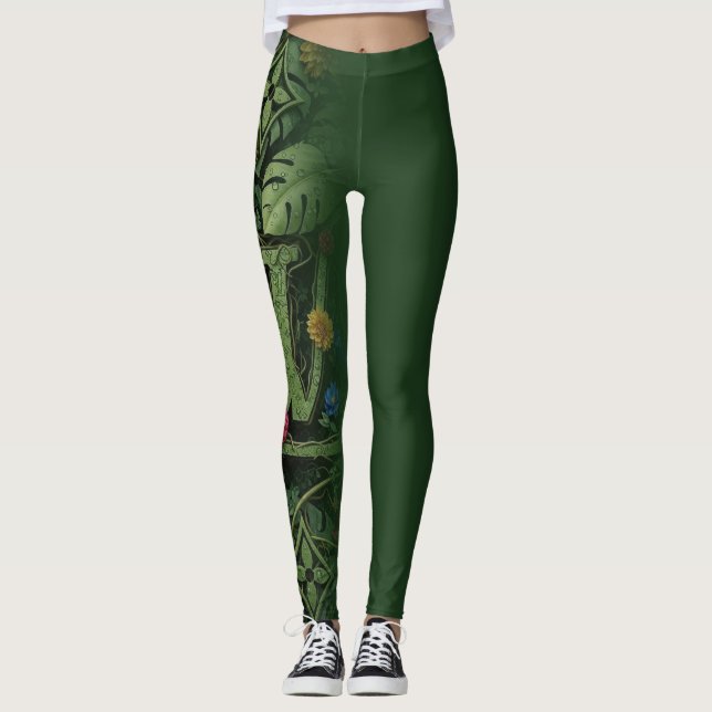 Leggings Monogramme Floral de la Forêt Exotique Esthétique  (Devant)