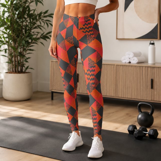 Leggings Monogramme Géométrique Abstrait Orange Gris (Créateur téléchargé)