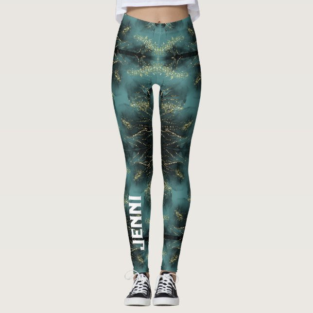 Leggings Monogramme Motif noir et or sur bleu | (Devant)