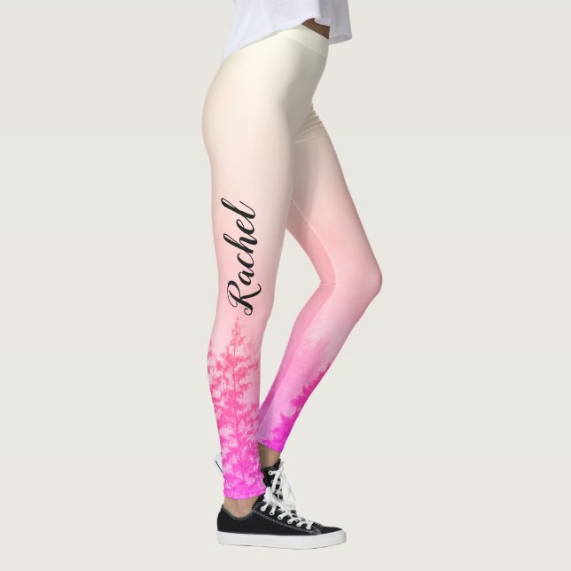 Leggings Monogramme Nom Girly Pink Trees Nature Blanc (Droite)