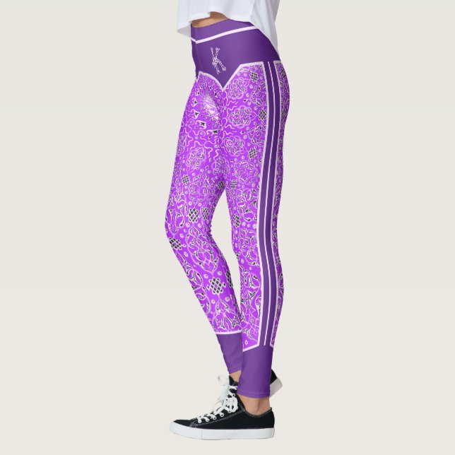 Leggings Monogramme Oriental Violet Arabesques Customisé (Gauche)
