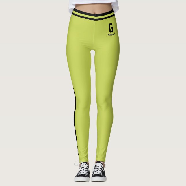 Leggings Monogramme personnalisé avec des rayures vert pomm (Devant)