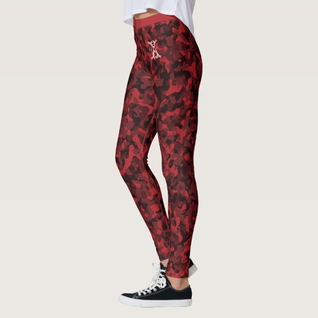 Leggings Monogramme personnalisé Motif de Camouflage rouge  (Gauche)