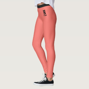 Leggings Monogramme personnalisé Nom Élégant Corail Noir At