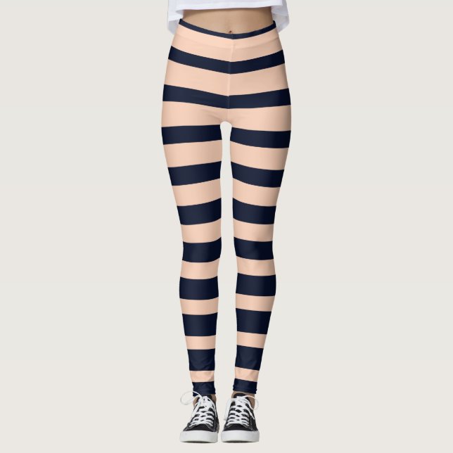 Leggings   Monogramme rayé noir et rose élégant (Devant)