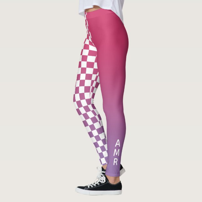 Leggings Monogramme rose à violet dégradé À damiers Motif (Gauche)