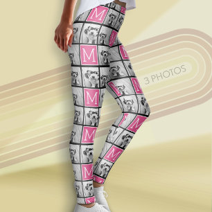Leggings Monogramme rose noir avec collage photo personnali