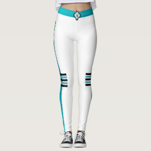 Leggings Monogramme sportif 1 Design-Aqua Bleu & Noir Blanc