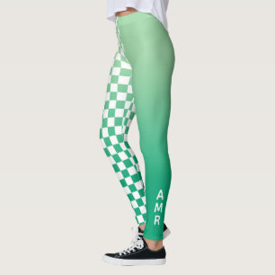 Leggings Monogramme vert dégradé blanc À damiers Motif