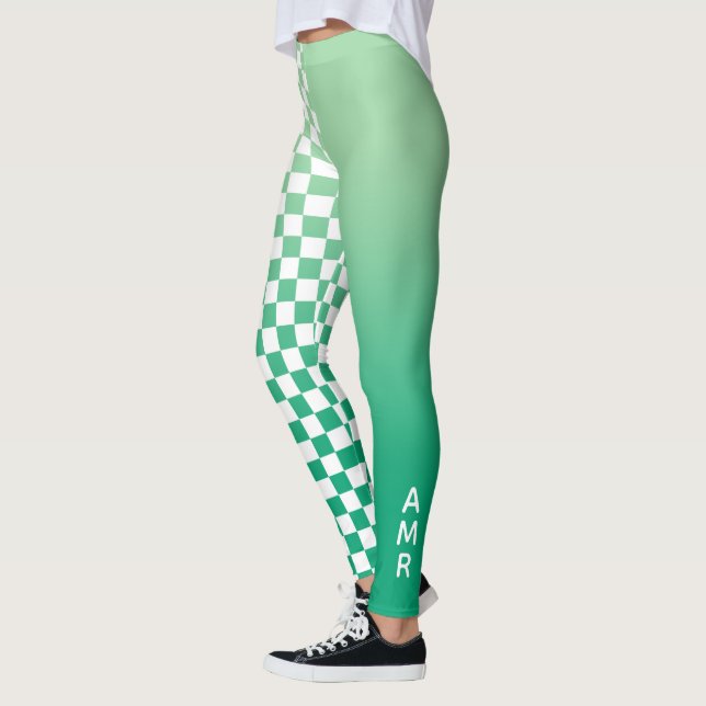 Leggings Monogramme vert dégradé blanc À damiers Motif (Gauche)