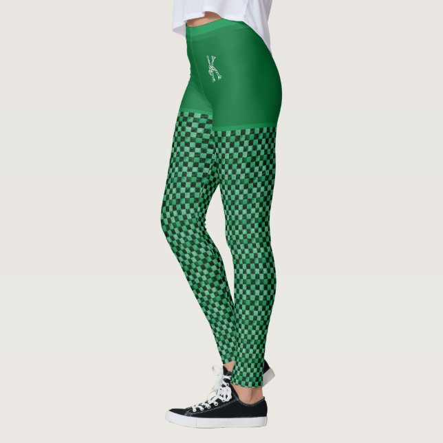 Leggings Monogramme vert noir À damiers Motif Customisé (Gauche)