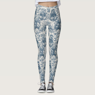 Leggings monogramme vintage fleuri Blue toile de jouy