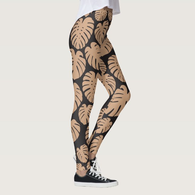 Leggings Monstera en Tan et noir (Droite)
