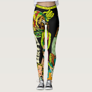 Leggings Monstres de squelette Sorcière Collage d'horreur