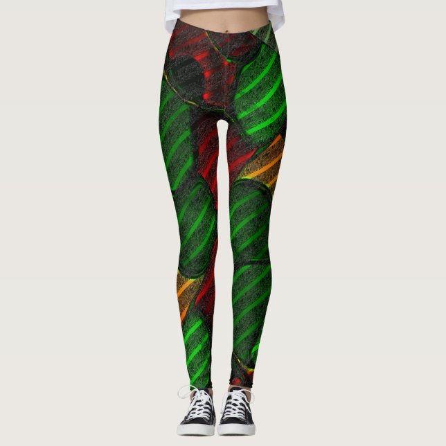 Leggings montage d'images Abstraites ? Bande, rouge, vert,  (Devant)