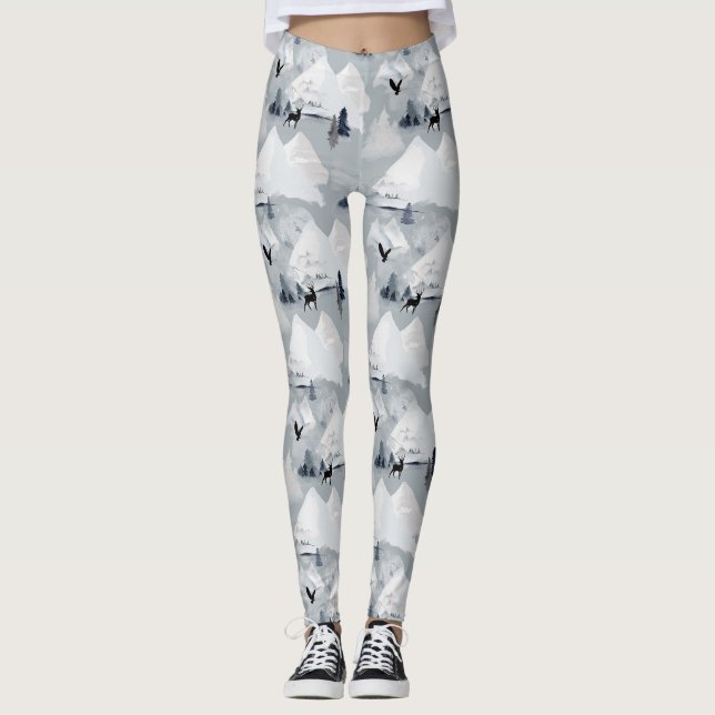 Leggings Montagne de forêt sauvage d'hiver faune (Devant)