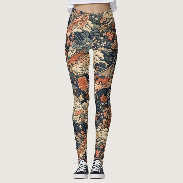 Leggings Montres japonais de tatouage Art de mer (Devant)