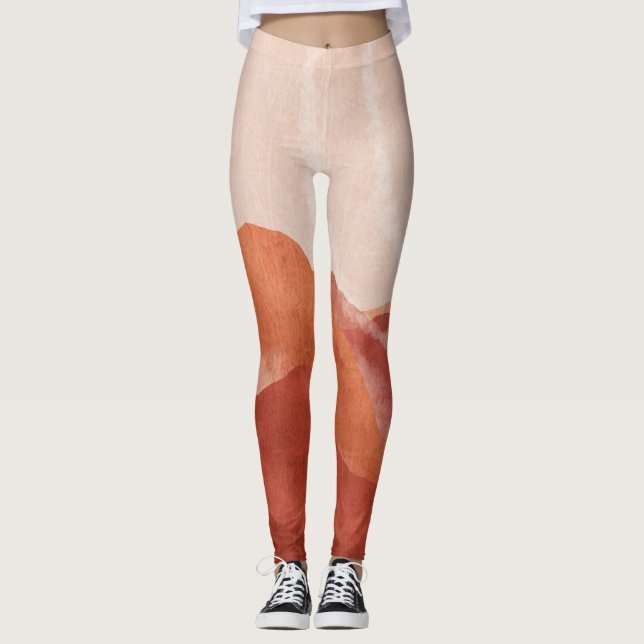 Leggings Monts Boho en terre cuite, affiche abstraite. (Devant)