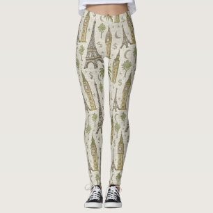 Leggings Monuments du monde vintage croquis de voyage (2)