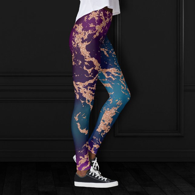 Leggings Moody Luxe Marble | Profond violet et Turquoise or (Créateur téléchargé)