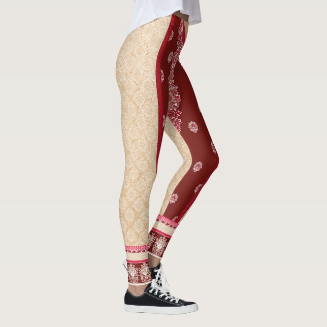 Leggings moquette rouge et beige avec bordure rouge (Droite)