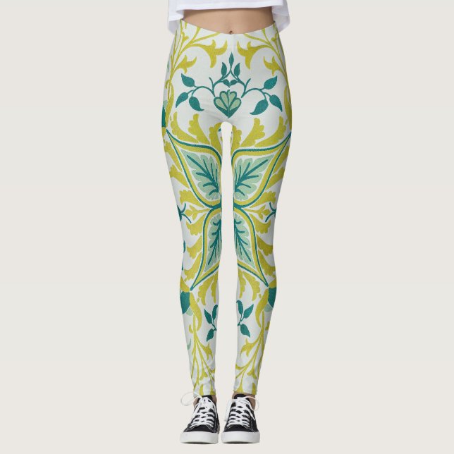 Leggings Morris Vin jaune Turquoise & Motif Fleur (Devant)