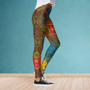 Leggings Mosaic Kaleidoscope Carré Bleu Rouge et Vert