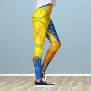 Leggings Mosaic kaléidoscope Carré Jaune et Bleu