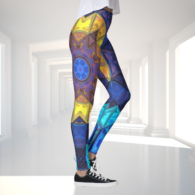 Leggings Mosaic Kaleidoscope Fleur Bleu et Jaune (Créateur téléchargé)