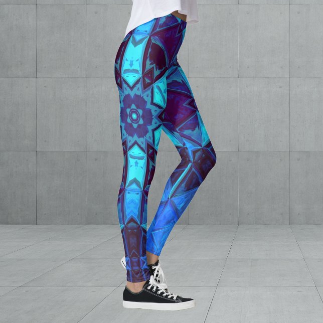 Leggings Mosaic Kaleidoscope Fleur bleu et violet (Créateur téléchargé)