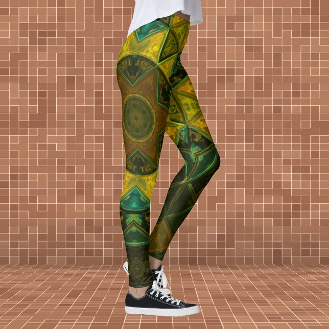 Leggings Mosaic Kaleidoscope Fleur Jaune et Vert (Créateur téléchargé)