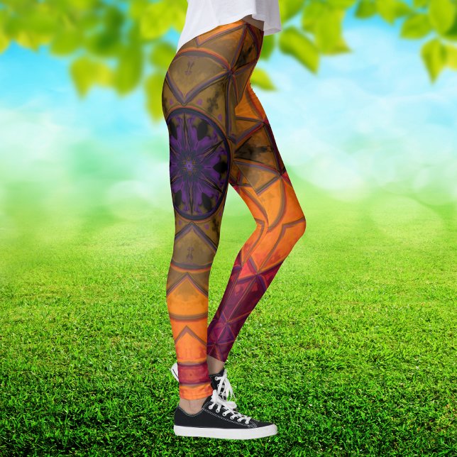 Leggings Mosaic Kaleidoscope Fleur Jaune et Violet (Créateur téléchargé)