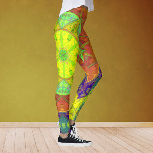 Leggings Mosaic Kaleidoscope Fleur Jaune Vert et Orange