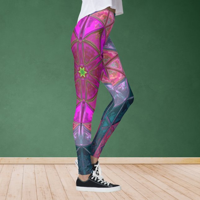 Leggings Mosaic Kaleidoscope Fleur rose et bleu (Créateur téléchargé)