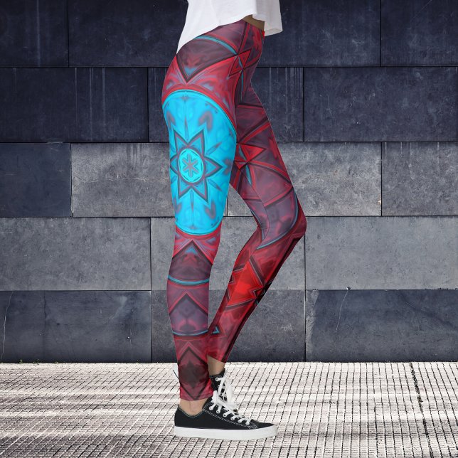 Leggings Mosaic Kaleidoscope Fleur Rouge et Bleu (Créateur téléchargé)