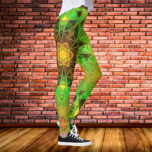 Leggings Mosaic Kaleidoscope Fleur vert et orange (Créateur téléchargé)