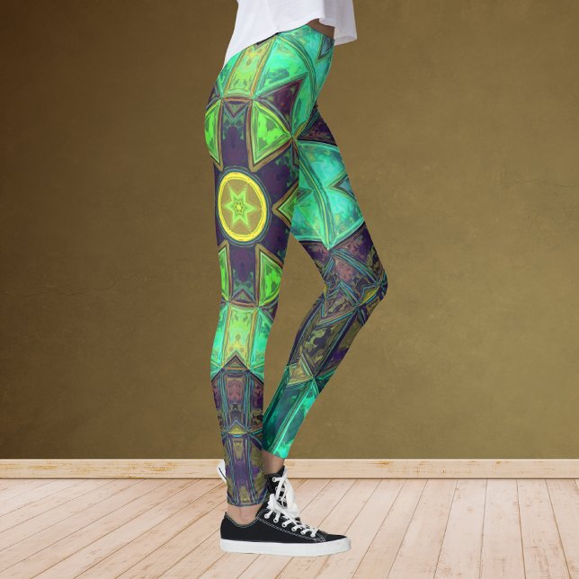 Leggings Mosaic Kaleidoscope Fleur vert Turquoise et violet (Créateur téléchargé)