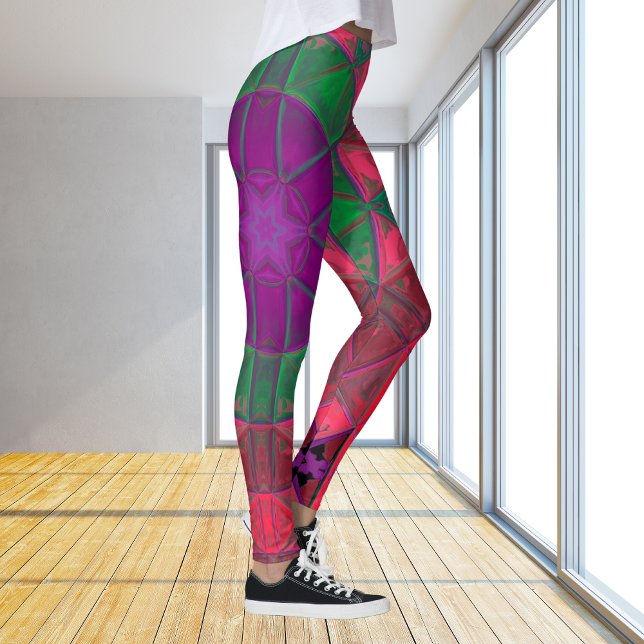 Leggings Mosaic Kaleidoscope Fleur violet vert et rose (Créateur téléchargé)