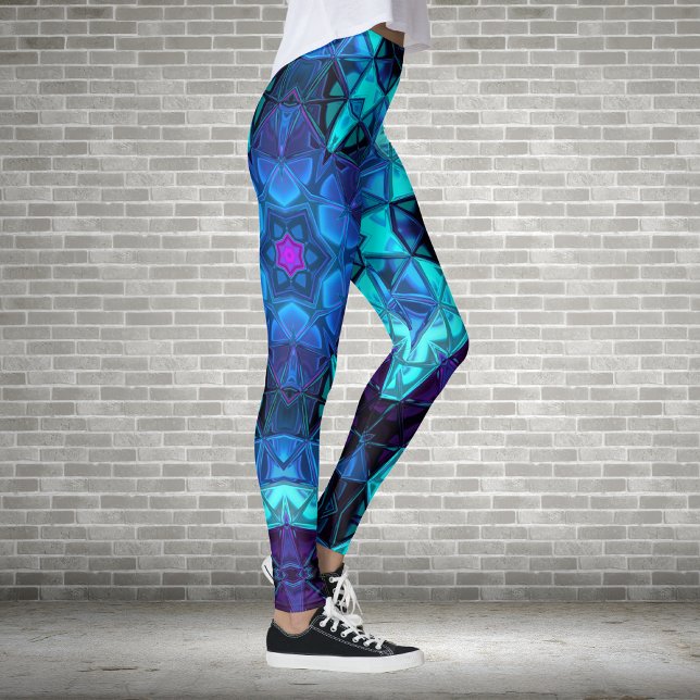 Leggings Mosaic Kaleidoscope Flower Blue and Purple (Créateur téléchargé)