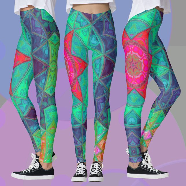 Leggings Mosaic Mandala bleu vert et rouge (Créateur téléchargé)